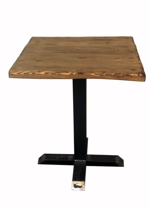 Square coffee table BAR type INDUSTRIAL style wooden top central iron leg 90x90h80 cm