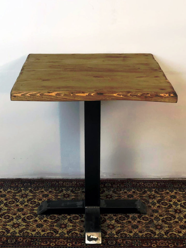Tavolo Tavolino quadrato tipo BAR stile INDUSTRIAL piano in legno gamba centrale in ferro 90x90h80 cm