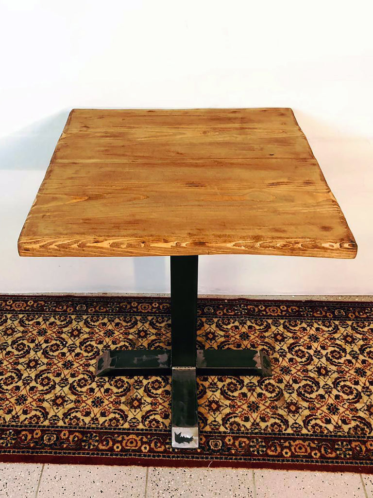 Tavolo Tavolino quadrato tipo BAR stile INDUSTRIAL piano in legno gamba centrale in ferro 90x90h80 cm
