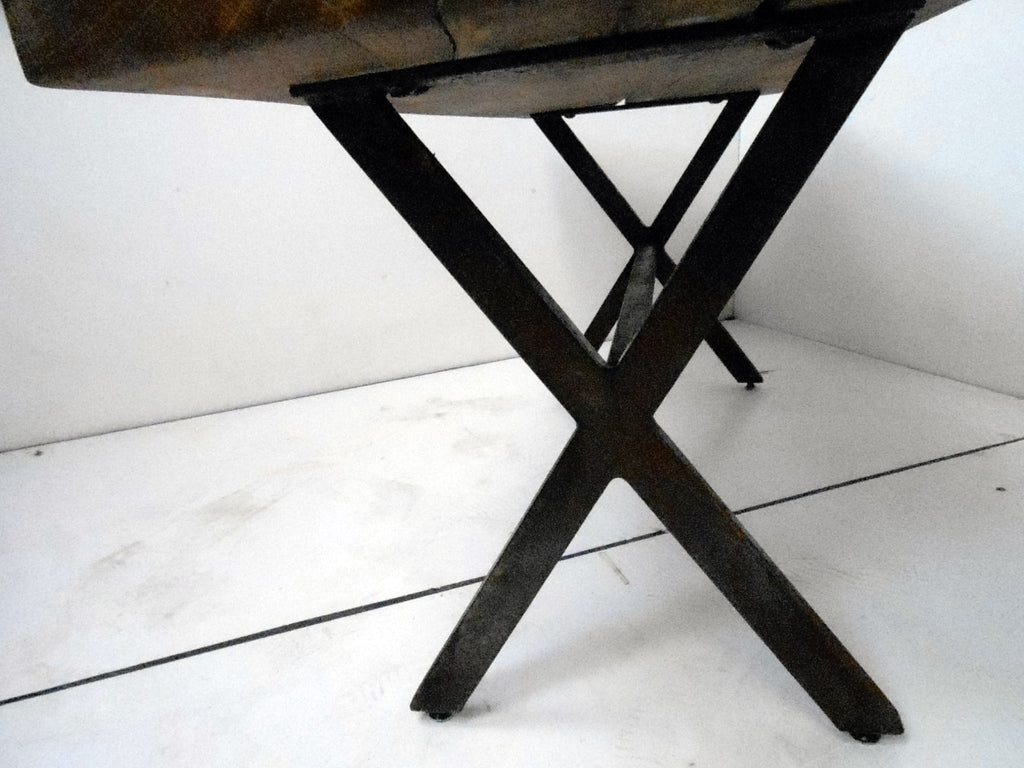Tavolo basso tavolino da caffè salotto stile INDUSTRIAL con tavola legno massiccio 6 cm gambe in ferro acroce 98x38xh45 cm