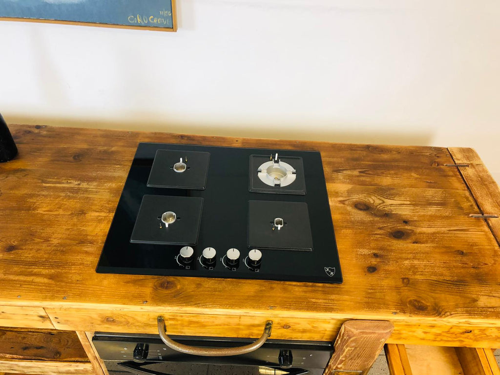 Cucina lineare stile BANCO FALEGNAME / INDUSTRIAL legno massello predisposizione elettrodomestici 250x70xh90 cm