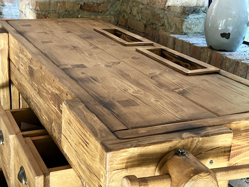 Carpenter's bench for home and commercial furniture in INDUSTRIAL style solid wood 4 drawers and 2 vices 158x68xh85cm
