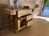 Carpenter's bench for home and commercial furniture in INDUSTRIAL style solid wood 4 drawers and 2 vices 158x68xh85cm
