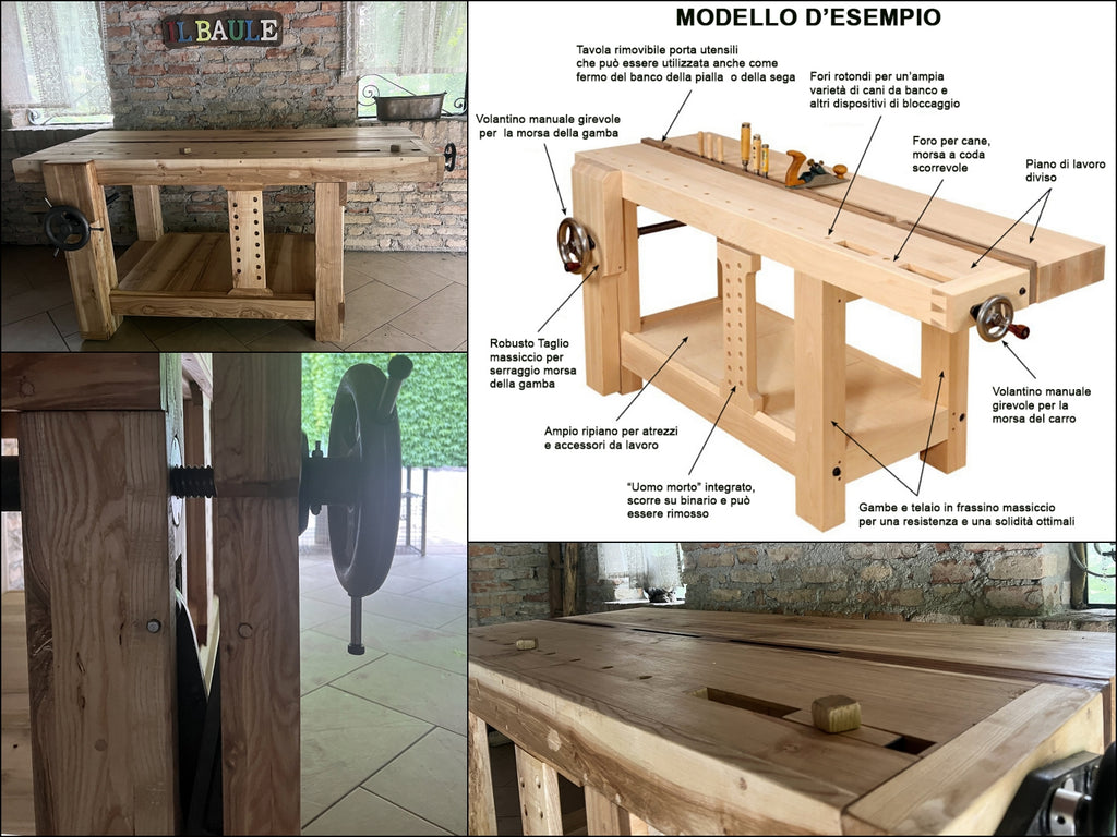 DIY DIY PROFESSIONAL CARPENTER'S WORKBENCH ROUBO 2 style in solid Morse Ash wood 180x80xh85 cm
