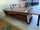 Bancone Pizzeria con vetrina e TOP in vetro in legno massello SU MISURA stile RUSTICO INVECCHIATO SHABBY misure 320x70xh130 cm piano a ribalta da 50x70 cm