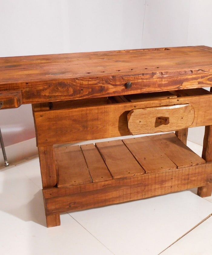 Carpenter's bench for furnishing commercial activities and rustic environments in INDUSTRIAL style in solid wood drawer and vice 170x65x90 cm