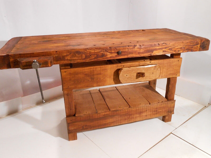 Carpenter's bench for furnishing commercial activities and rustic environments in INDUSTRIAL style in solid wood drawer and vice 170x65x90 cm