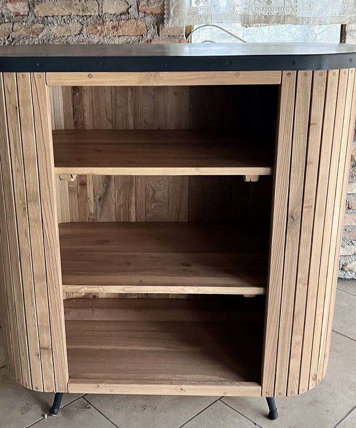 Mobile Consolle OVALE in stile INDUSTRIAL in legno massello TOP e piedi in metallo 105x55xh108cm PERSONALIZZABILE