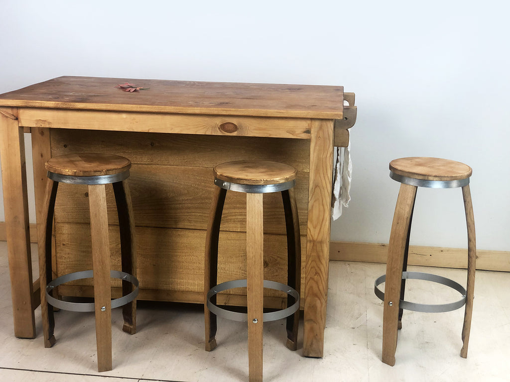 Mini-BAR-Konsole / Kücheninsel im Landhausstil aus Massivholz mit 2 Türen, Maße 150 x 50 x 90 cm