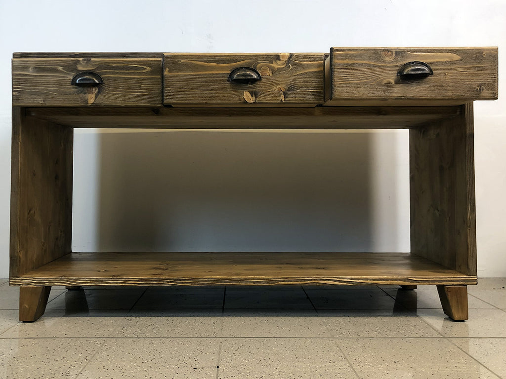 Workbench / kitchen island for RUSTIC style furniture in solid wood 1 drawer 150x70xh80 cm