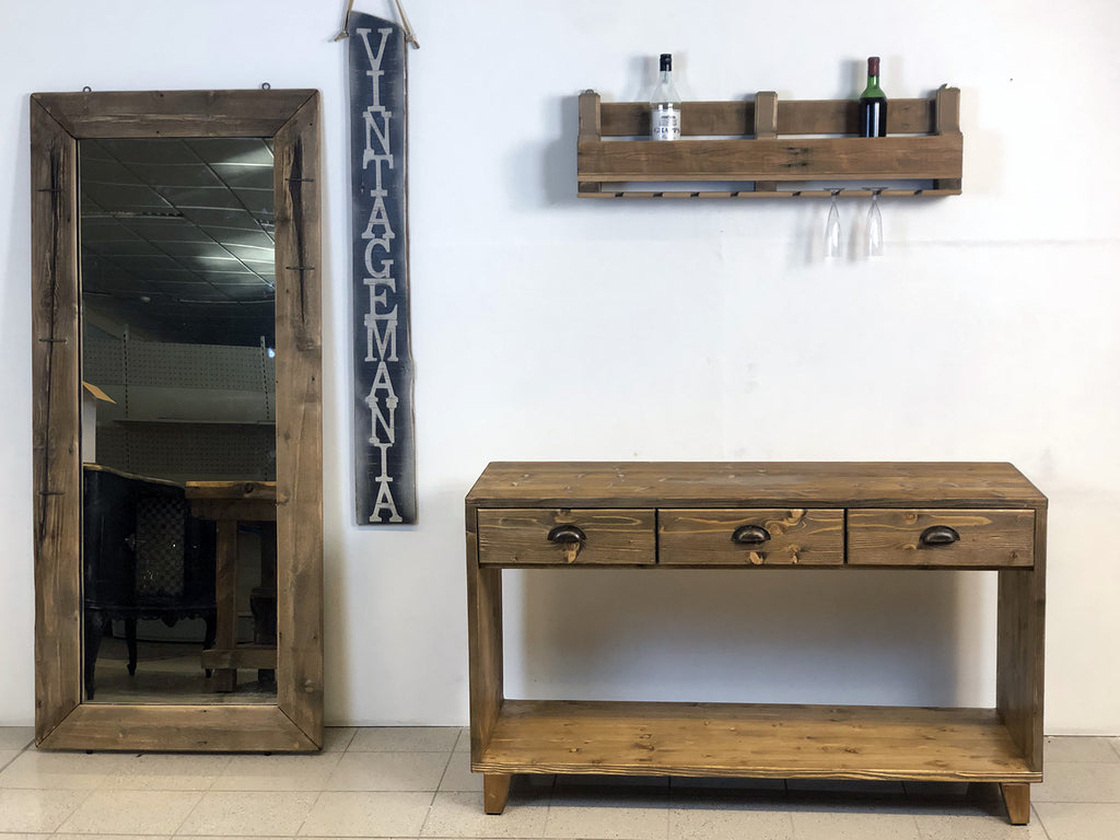 Workbench / kitchen island for RUSTIC style furniture in solid wood 1 drawer 150x70xh80 cm