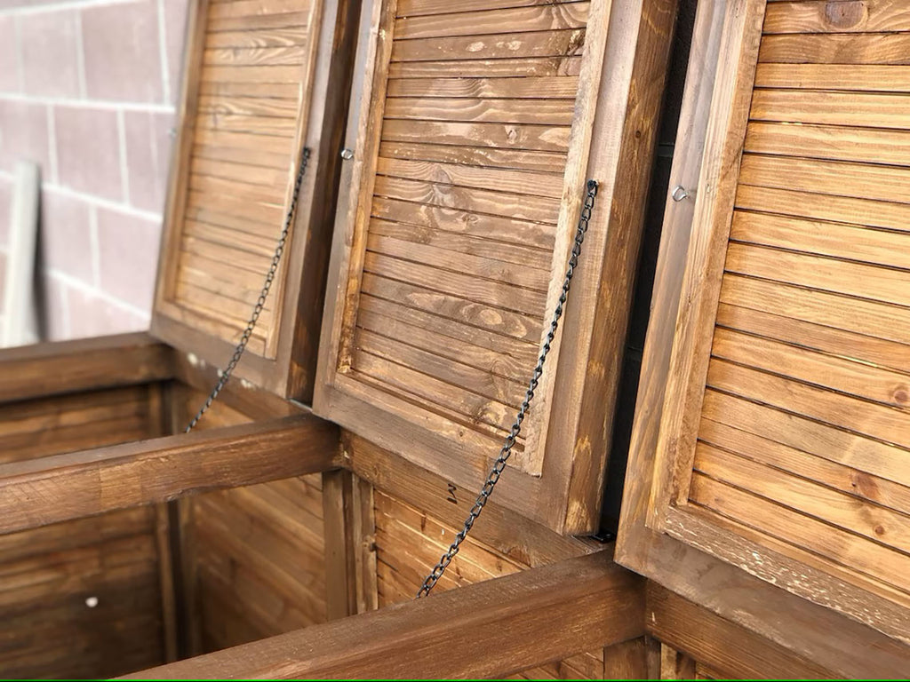 Mobile legno massello COPRI BIDONI DIFFERENZIATA da 120 L per esterno per 4 bidoni rifiuti vetro plastica carta