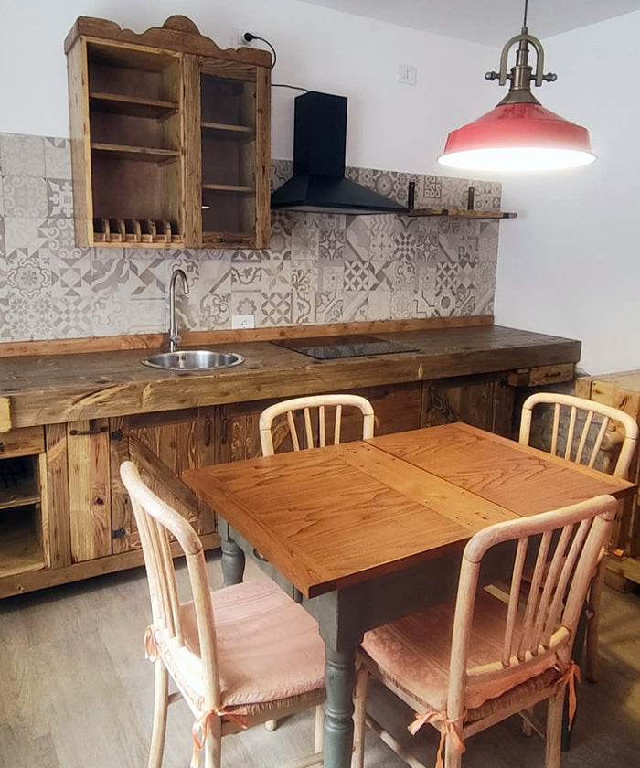 Cucina stile Banco da FALEGNAME / INDUSTRIAL modello VERONA 2 elementi Base + Vetrina/Piattaia + mensola 190+350x70/80xh70cm tutto legno massello