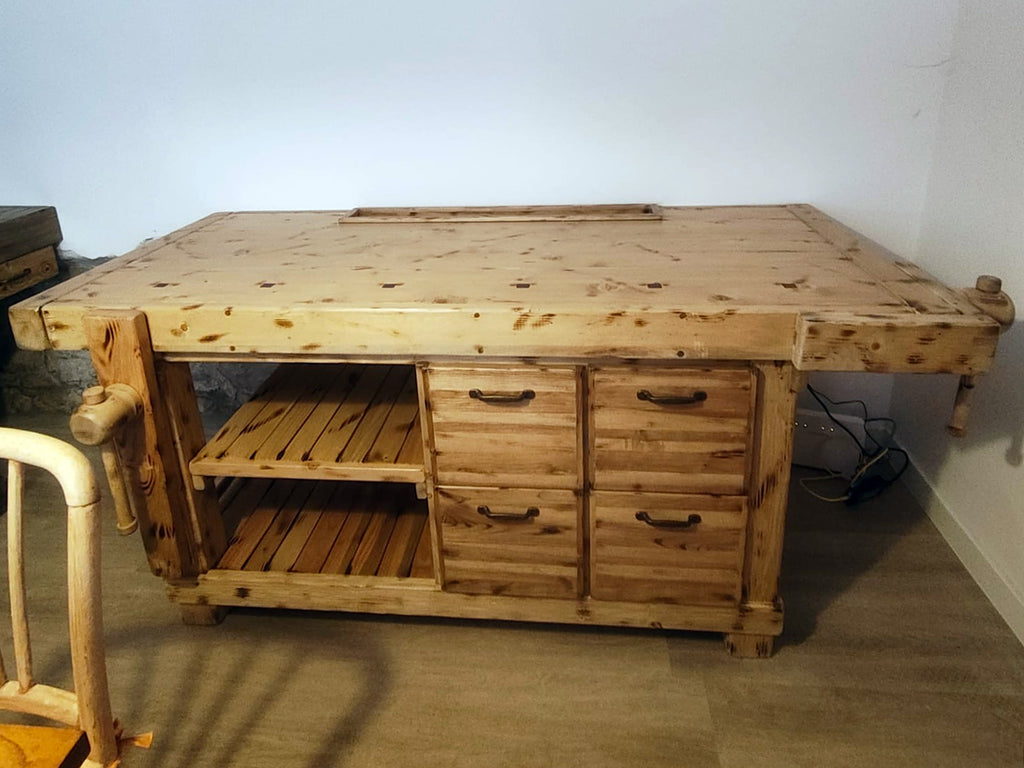 Cucina stile Banco da FALEGNAME / INDUSTRIAL modello VERONA 2 elementi Base + Vetrina/Piattaia + mensola 190+350x70/80xh70cm tutto legno massello