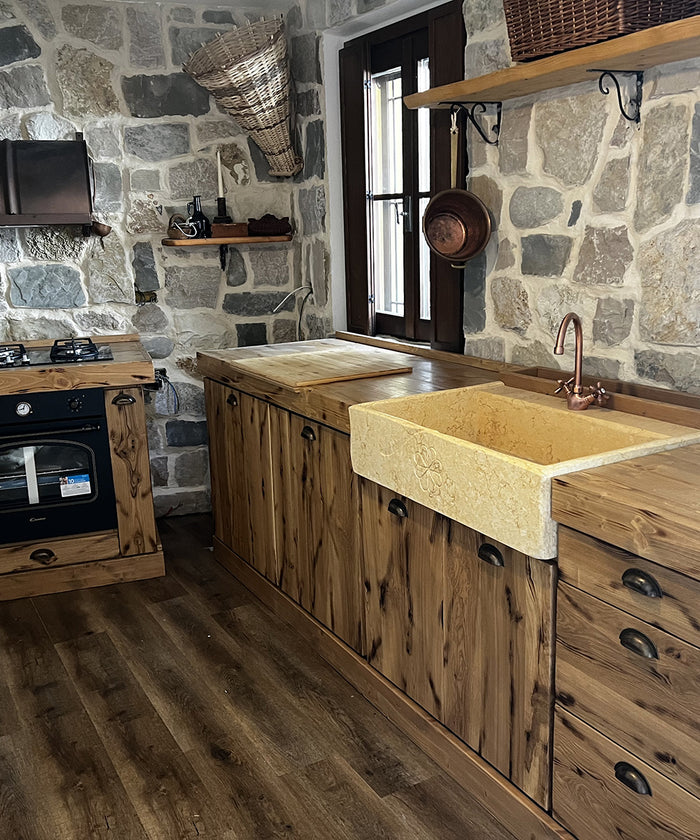 Cucina stile Banco da FALEGNAME / INDUSTRIAL modello COMO 2 elementi Base + Cappa 110+250x70xh90cm tutto legno massello