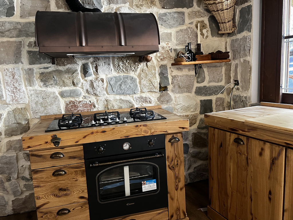 Cucina stile Banco da FALEGNAME / INDUSTRIAL modello COMO 2 elementi Base + Cappa 110+250x70xh90cm tutto legno massello