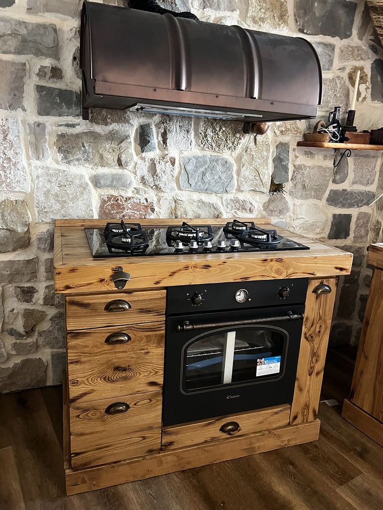 Cucina stile Banco da FALEGNAME / INDUSTRIAL modello COMO 2 elementi Base + Cappa 110+250x70xh90cm tutto legno massello