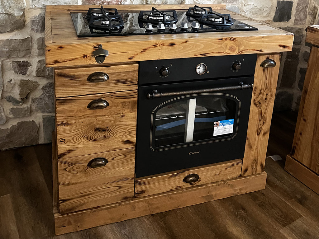 Cucina stile Banco da FALEGNAME / INDUSTRIAL modello COMO 2 elementi Base + Cappa 110+250x70xh90cm tutto legno massello