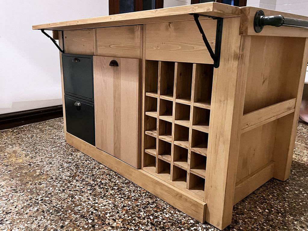 Cucina modello Rialto mobile con colonna 210x64xh90cm  + Isola personalizzata con lato snack a ribalta 150X90XH100cm scolapiatti e pensili in metallo TUTTO SU MISURA