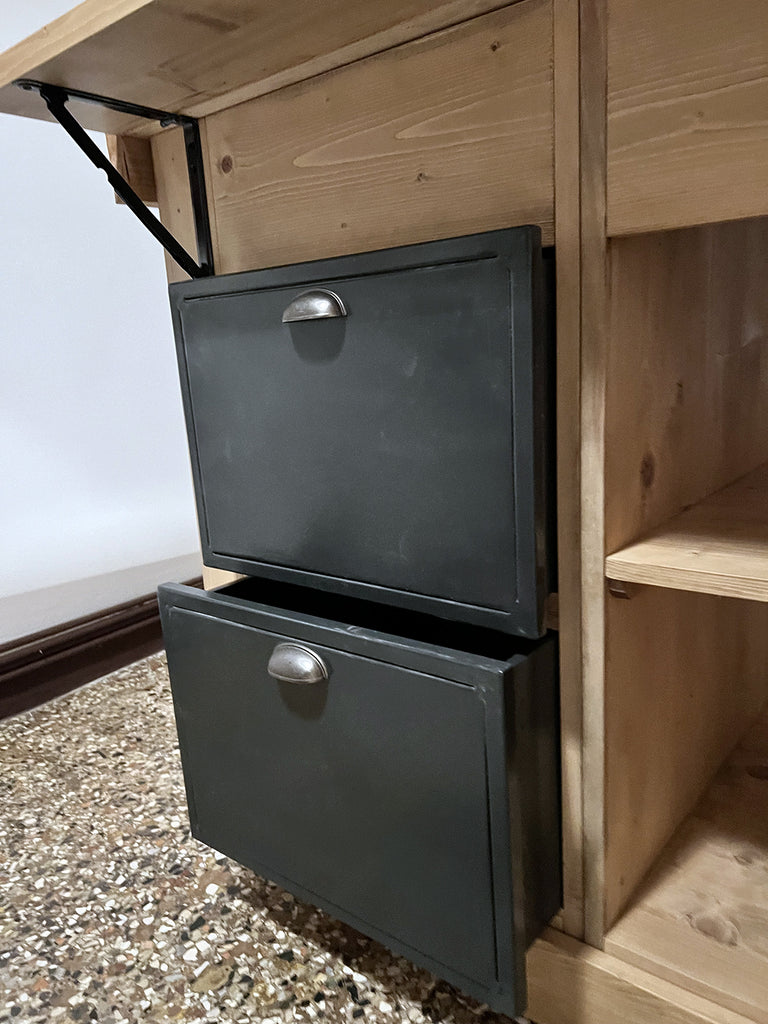 Cucina modello Rialto mobile con colonna 210x64xh90cm  + Isola personalizzata con lato snack a ribalta 150X90XH100cm scolapiatti e pensili in metallo TUTTO SU MISURA