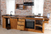 Linear kitchen VENEZIA LIDO INDUSTRIAL / RUSTIC style in solid wood predisposition for appliances dish drainer included and hood on request dimensions 320x65xh90cm