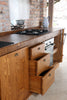 Linear kitchen VENEZIA LIDO INDUSTRIAL / RUSTIC style in solid wood predisposition for appliances dish drainer included and hood on request dimensions 320x65xh90cm