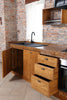 Linear kitchen VENEZIA LIDO INDUSTRIAL / RUSTIC style in solid wood predisposition for appliances dish drainer included and hood on request dimensions 320x65xh90cm