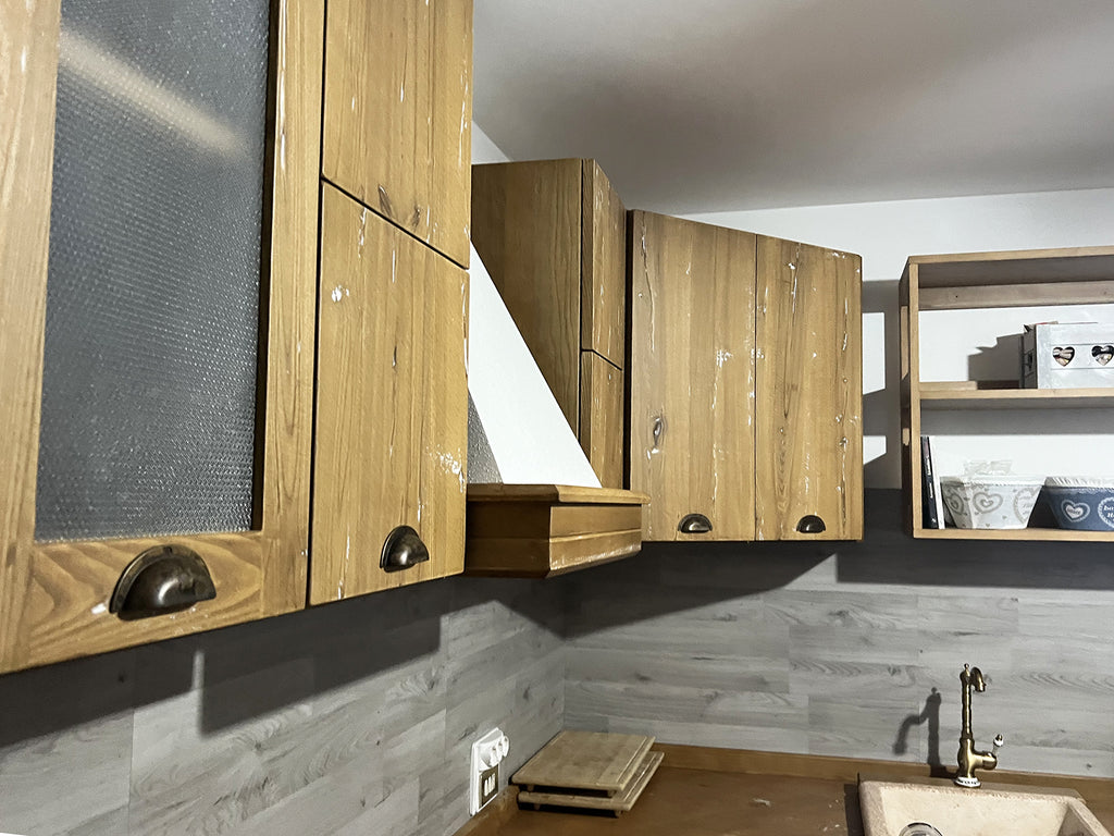 Cucina angolare ANNA stile RUSTICO | CLASSICO in abete e frassino massello effetto stuccato predisposizione elettrodomestici misure 280-200x65xh90cm