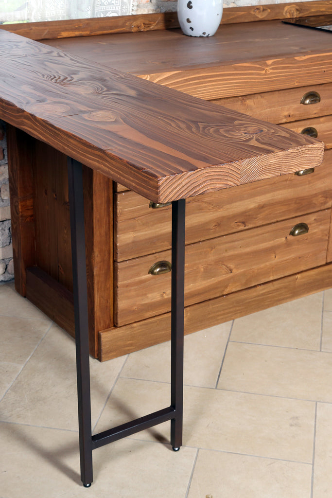 Cucina angolare MONACO stile COUNTRY in legno massello con tavolo snack a ribalta 310-205x65xh88cm