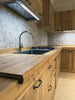 TREVISO COUNTRY style corner kitchen in solid ash without appliances and optional table measures 429x240x65xh90cm