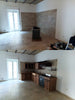 Cucina angolare INDUSTRIAL mod. LEONARDA con pensili h72 cm mensole morsa cappa bidone 420x190x65xh92-210 cm tutto legno massello