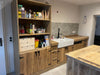 Cucina angolare con colonna forno e pensili 354-211x65xh90-200cm + parete lineare con armadio 366x75xh90-200cm mod. BERLINO stile INDUSTRIAL in legno massello