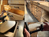 Cucina angolare con colonna forno e pensili 354-211x65xh90-200cm + parete lineare con armadio 366x75xh90-200cm mod. BERLINO stile INDUSTRIAL in legno massello