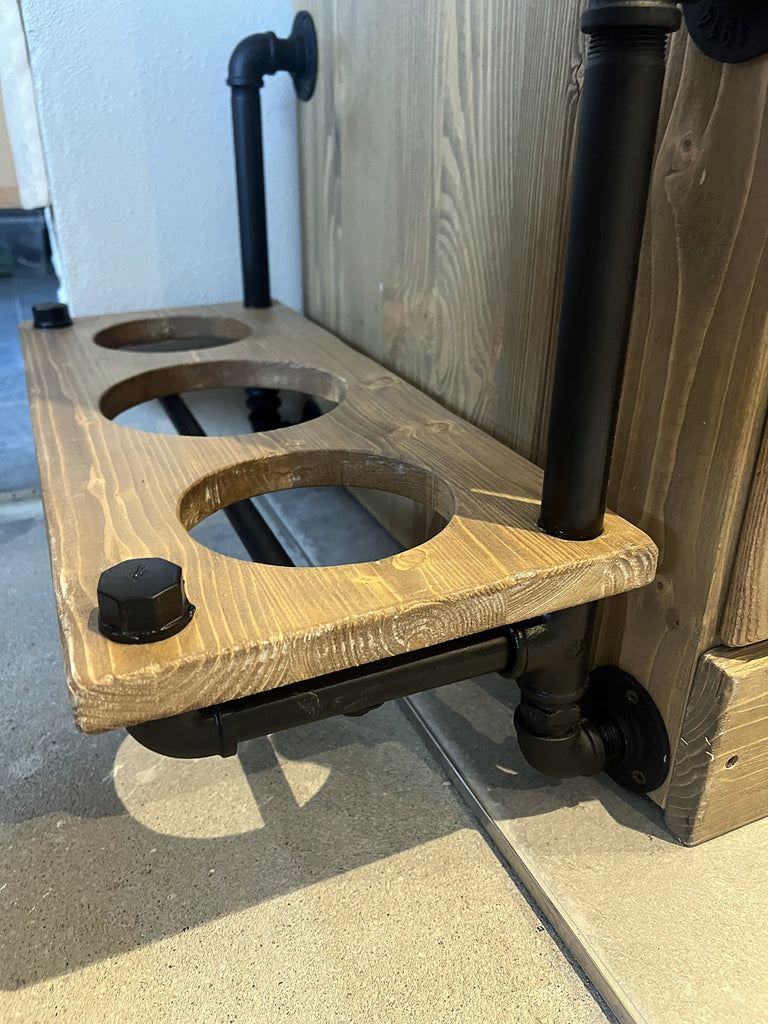 Cucina angolare con colonna forno e pensili 354-211x65xh90-200cm + parete lineare con armadio 366x75xh90-200cm mod. BERLINO stile INDUSTRIAL in legno massello
