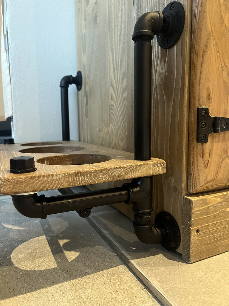 Cucina angolare con colonna forno e pensili 354-211x65xh90-200cm + parete lineare con armadio 366x75xh90-200cm mod. BERLINO stile INDUSTRIAL in legno massello