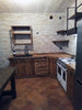 Cucina angolare VALENTINA stile INDUSTRIAL legno massello SCOLAPIATTI CAPPA MENSOLE INCLUSI TAVOLO OPZIONALE misure 255-140x65xh90cm