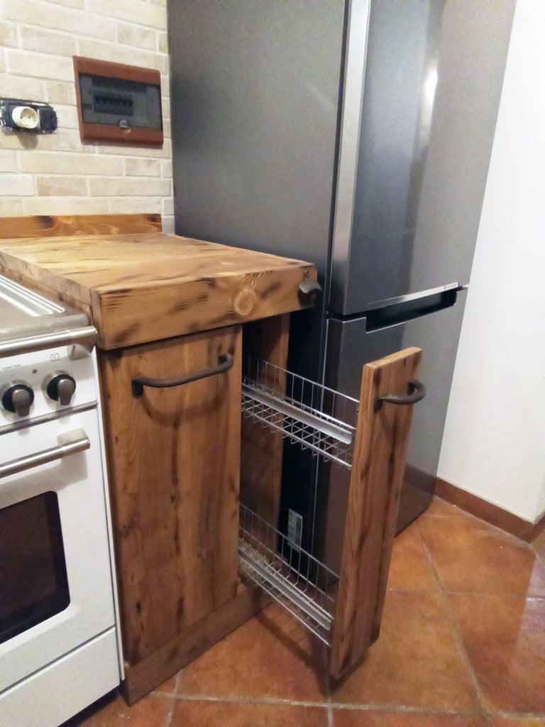 Cucina angolare VALENTINA stile INDUSTRIAL legno massello SCOLAPIATTI CAPPA MENSOLE INCLUSI TAVOLO OPZIONALE misure 255-140x65xh90cm