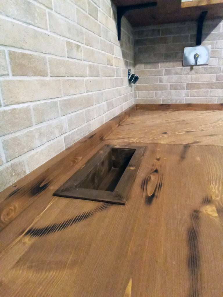Cucina angolare VALENTINA stile INDUSTRIAL legno massello SCOLAPIATTI CAPPA MENSOLE INCLUSI TAVOLO OPZIONALE misure 255-140x65xh90cm