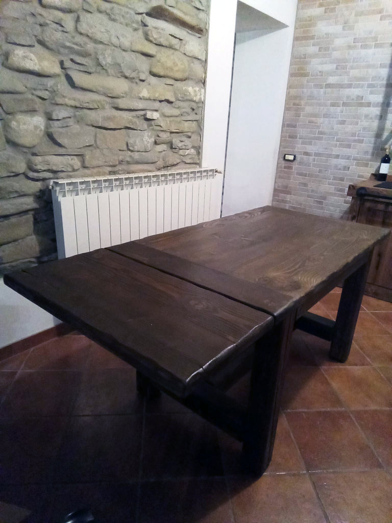 Cucina angolare VALENTINA stile INDUSTRIAL legno massello SCOLAPIATTI CAPPA MENSOLE INCLUSI TAVOLO OPZIONALE misure 255-140x65xh90cm