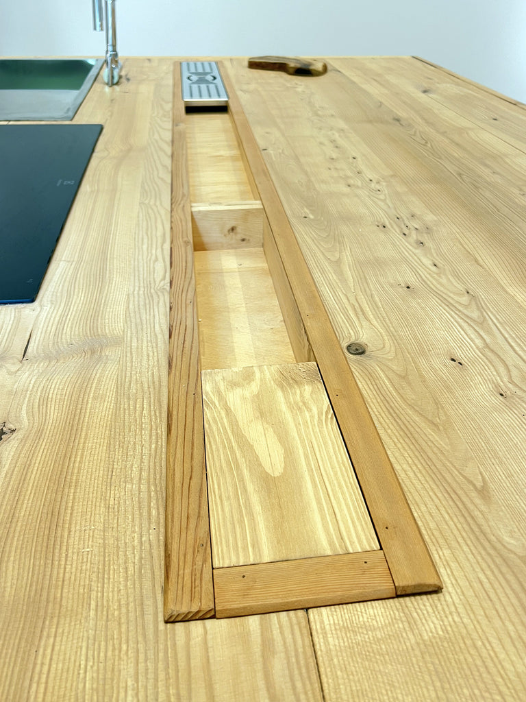 Cucina lineare modello Venezia parete moderna da 330cm + Isola country 230x220xh95 cm Tutto legno massello personalizzabile SU MISURA