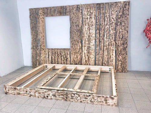 Letto Turca GIROLETTO A DUE PIAZZE MODERNO personalizzato + allestimento a muro in legno massello dimensioni variabili da concordare