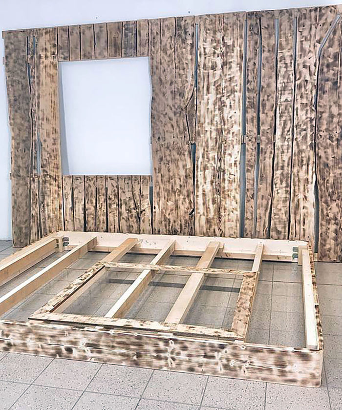 Customized MODERN DOUBLE TURKISH BED FRAME + wall mounting in solid wood variable dimensions to be agreed