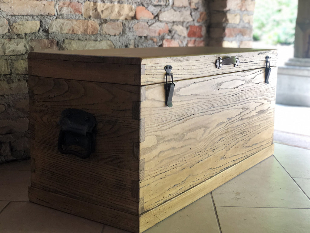 Baule Cassapanca arredo disimpegno ingresso veranda stile COUNTRY legno massello di frassino anticato 100x40xh50 cm
