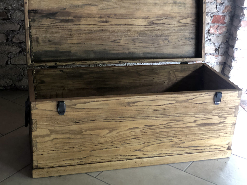 Baule Cassapanca arredo disimpegno ingresso veranda stile COUNTRY legno massello di frassino anticato 100x40xh50 cm