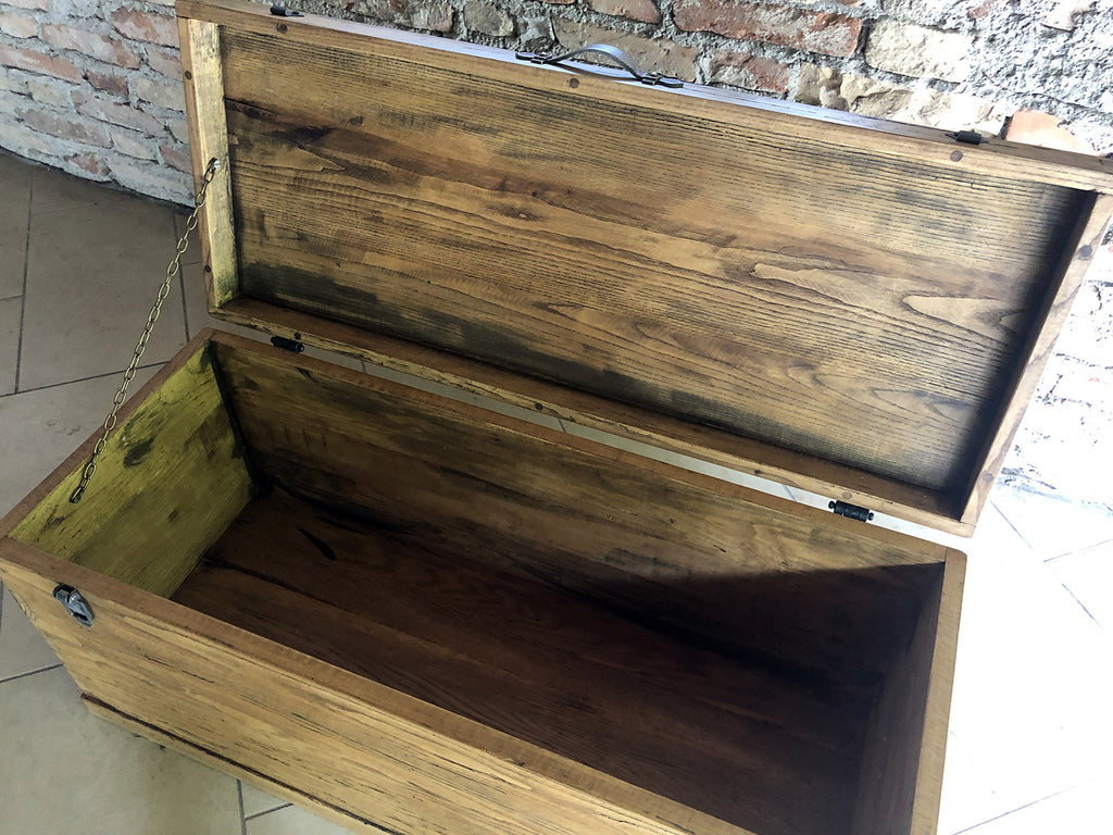 Baule Cassapanca arredo disimpegno ingresso veranda stile COUNTRY legno massello di frassino anticato 100x40xh50 cm