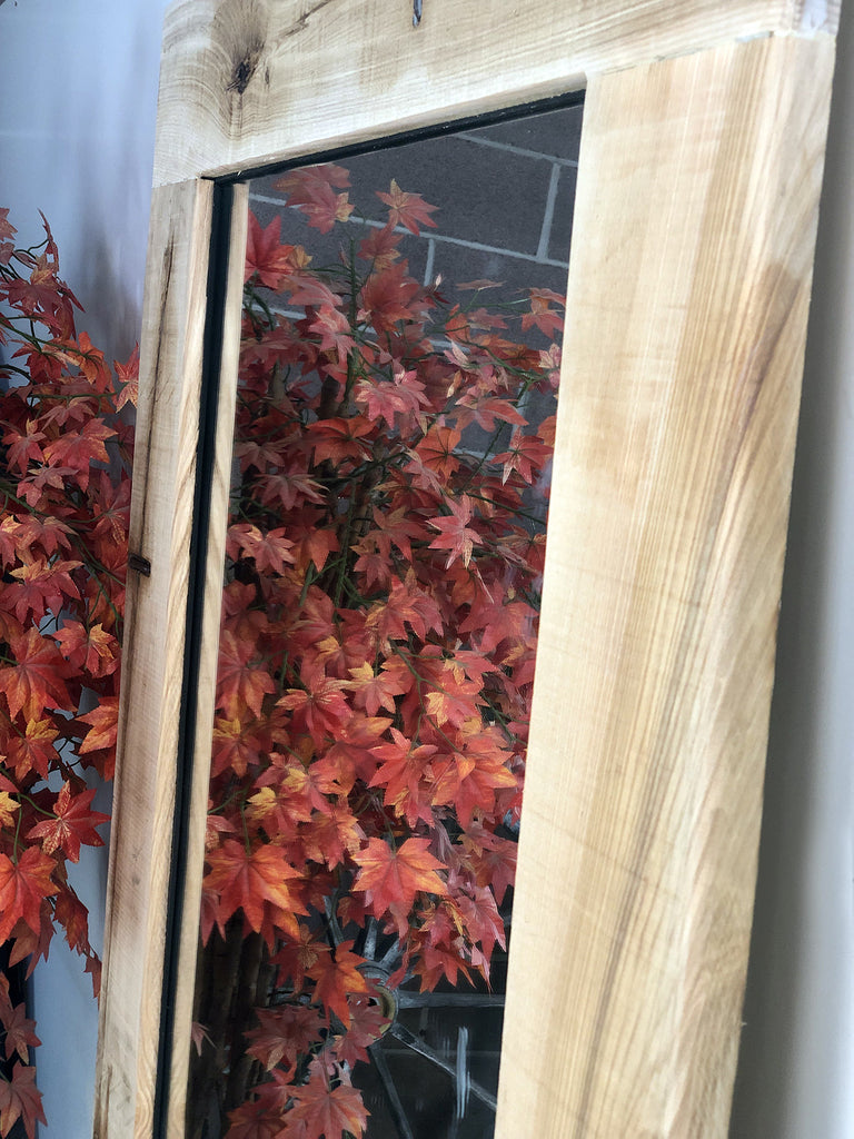 INDUSTRIAL style free-standing mirror in solid ash wood with visible iron staples, measures 80xh200 cm