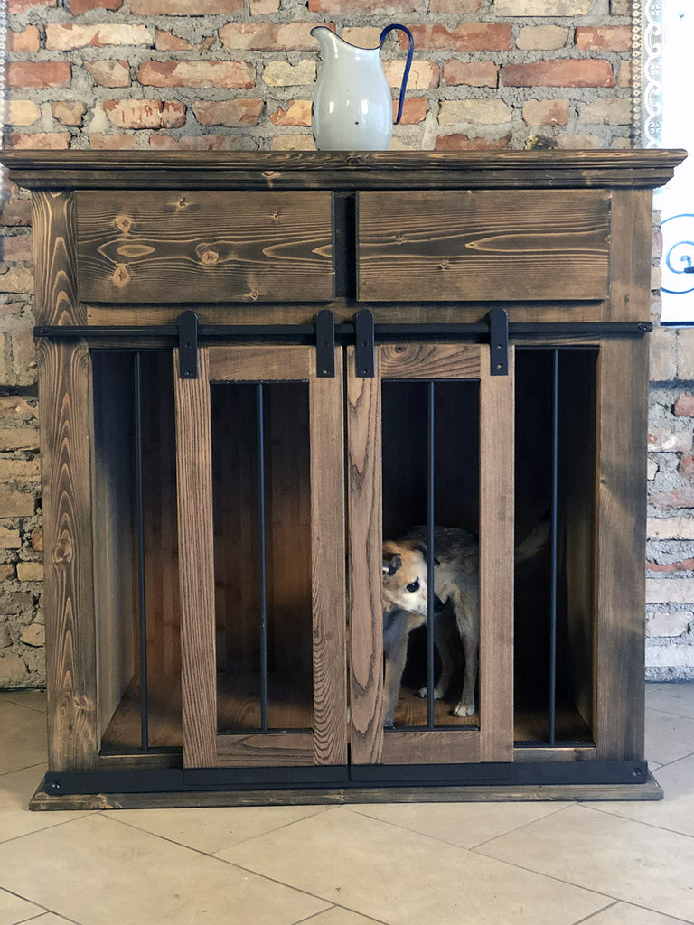 Mobile soggiorno stile INDUSTRIAL legno massello porte scorrevoli e cuccia per il cane 120x70xh120 cm