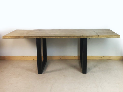 Tavolo cucina con allunghe stile INDUSTRIAL legno massello scortecciato e gambe in ferro misure 140/180/220x90h78 cm