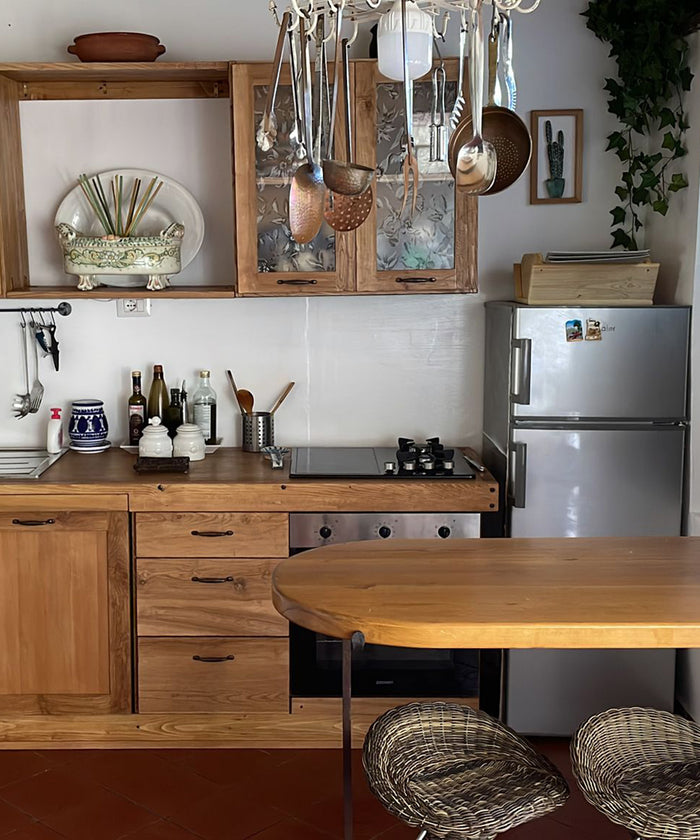 Cucina lineare stile COUNTRY TUTTA in legno massello completa di pensili e vano a giorno predisposizione elettrodomestici 270x66xh85 cm