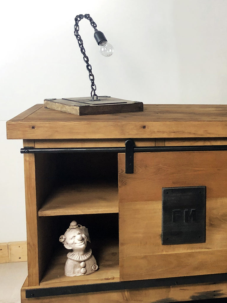 Mobile Sideboard INDUSTRIAL style solid wood sliding doors on rails and open compartments 160x50xh70 cm